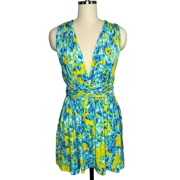 Yumi Kim Blue Yellow Floral Versatile Halter Romper | Size M - Picture 5 of 7